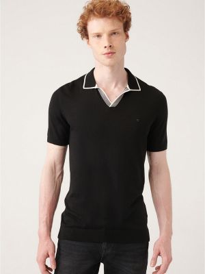 Svītrainas polo krekls ar pogām Avva melns