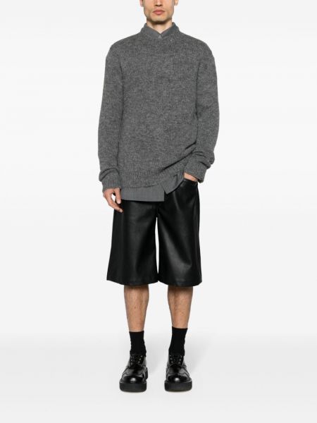Vlněný svetr s kulatým výstřihem Jil Sander šedý