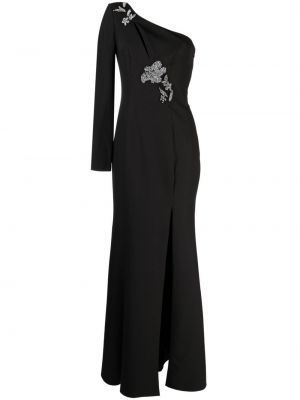 Aszimmetrikus virágos estélyi ruha Marchesa Notte fekete