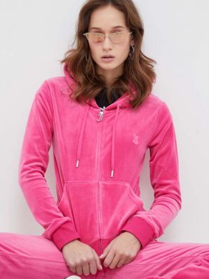 Велюровий светр з капюшоном з аплікацією Juicy Couture рожевий
