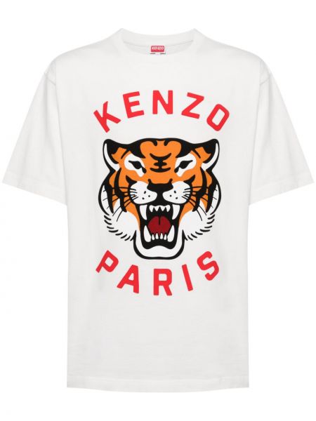Tricou din bumbac cu dungi de tigru Kenzo alb