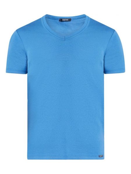 Βαμβακερή μπλούζα με λαιμόκοψη v Tom Ford μπλε