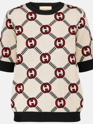 Sweter wełniany dwustronny żakardowy Gucci