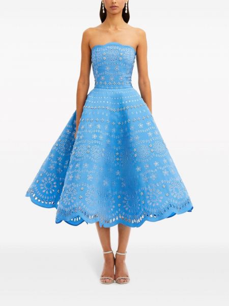 Sukienka midi z kryształkami Oscar De La Renta niebieska
