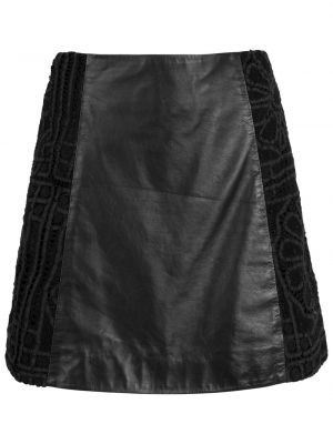 Kožená sukně s výšivkou s vysokým pasem na zip Martha Medeiros - černá