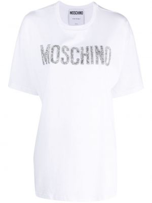 Памучна тениска с кристали Moschino бяло
