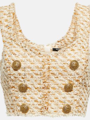 Tweed top aus baumwoll Balmain beige