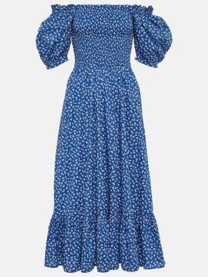 Gėlėtas medvilninis maksi suknelė Polo Ralph Lauren mėlyna