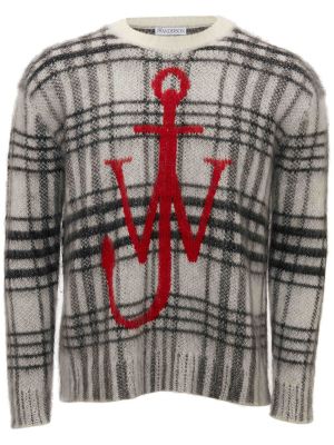 Sweter wełniany w kratkę Jw Anderson biały