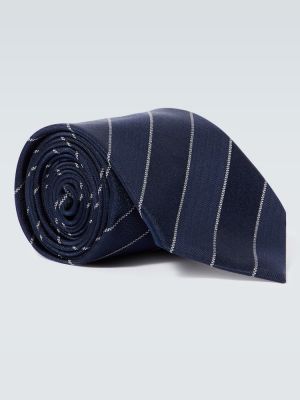 Jedwabny krawat w paski Brunello Cucinelli biały