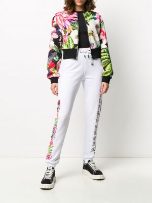 Křišťálové květinové kalhoty Philipp Plein bílé