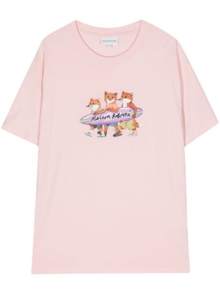 Βαμβακερή μπλούζα με σχέδιο Maison Kitsuné ροζ