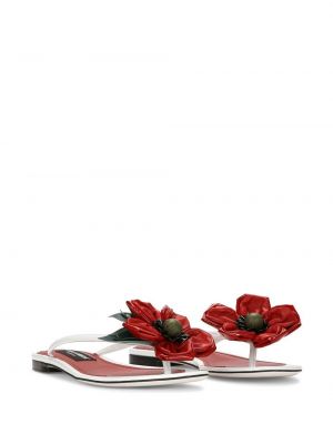 Tongs à fleurs avec applique Dolce & Gabbana rouge