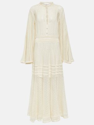 Kašmírové hedvábné lněné midi šaty Chloã© bílé