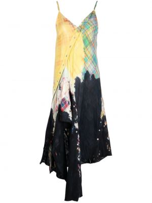 Kostkované bavlněné šaty s knoflíky s výstřihem do v Marques'almeida - žlutá