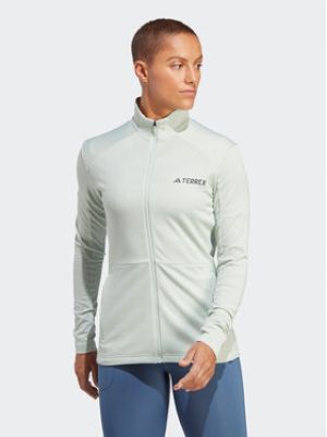 Fleecová priliehavá bunda na zips Adidas zelená