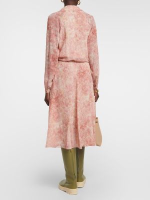 Svilena midi obleka s cvetličnim vzorcem Loro Piana roza
