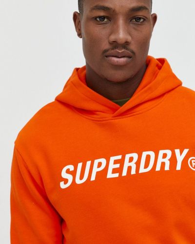 Superdry hanorac de bumbac barbati, culoarea portocaliu, cu imprimeu
