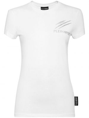 Bavlněné tričko s potiskem Plein Sport bílé