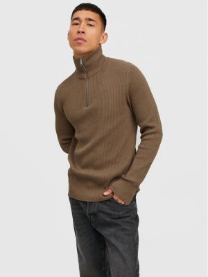 Пуловер slim Jack&jones Premium кафяво