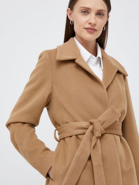 Krótki płaszcz wełniany Calvin Klein brązowy