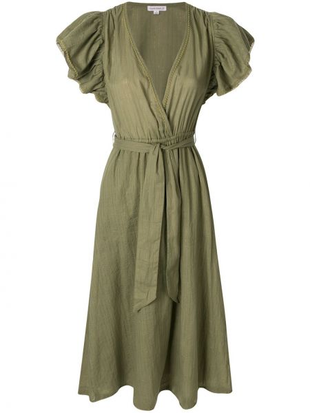 Платье миди с оборками Poupette St Barth, зеленое