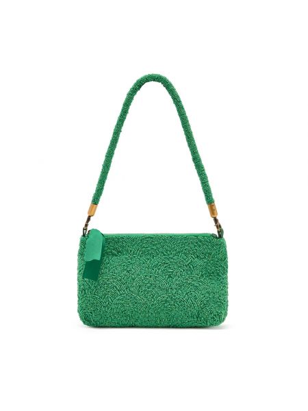 Haftowana torba na ramię z koralikami Maliparmi zielona