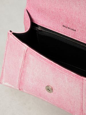 Kožená taška přes rameno s potiskem Balenciaga růžová