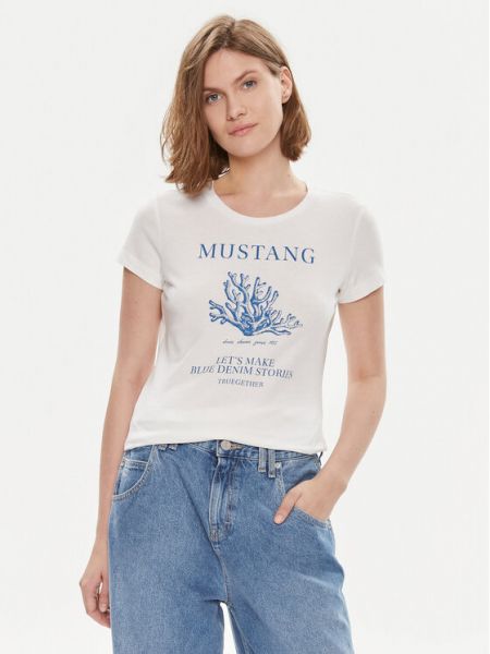 Slim fit póló Mustang fehér