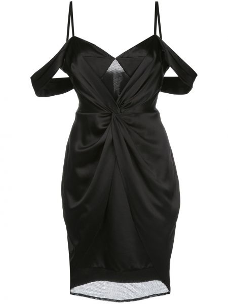 Sukienka koktajlowa z siateczką drapowana Fleur Du Mal czarna