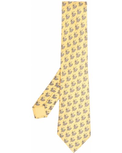 Krawat z printem z jedwabiu Hermes, żółty