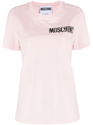 T-shirt di cotone con stampa Moschino rosa