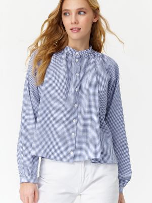 Pletena srajca s karirastim vzorcem Trendyol modra