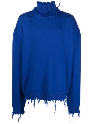 Sweter z przetarciami z wełny merino Vetements niebieski