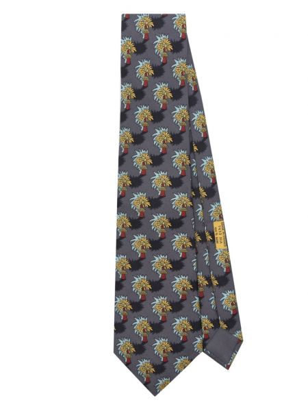 Cravată de mătase cu imagine Hermès Pre-owned gri