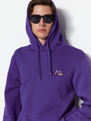 Medvilninis siuvinėtas džemperis su gobtuvu Trendyol violetinė