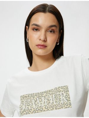 Kokvilnas t-krekls ar leoparda rakstu ar īsām piedurknēm Koton