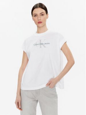 Voľné priliehavé tričko Calvin Klein Jeans biela