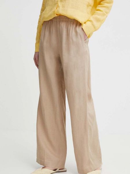 Lniane spodnie z wysoką talią Sisley beżowe