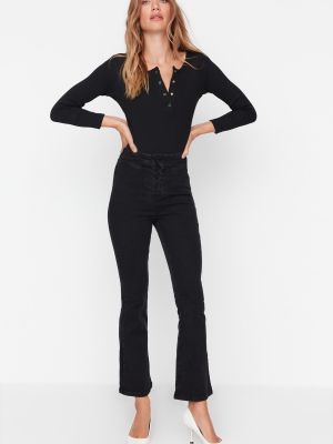 Zvonové džíny s vysokým pasem Trendyol černé