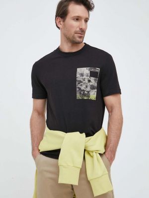 Calvin Klein pamut póló , nyomott mintás - Fekete