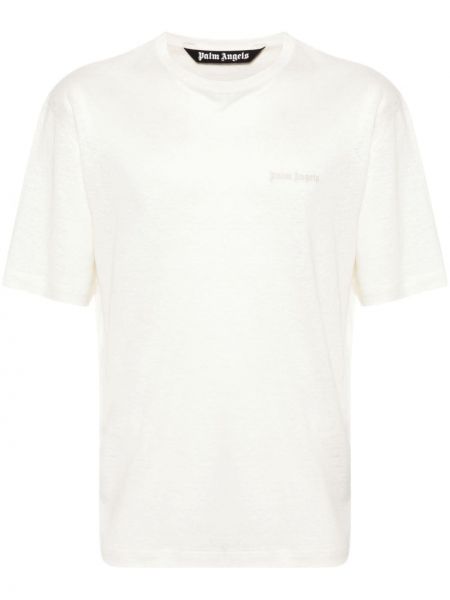 Прозрачна ленена тениска Palm Angels бяло
