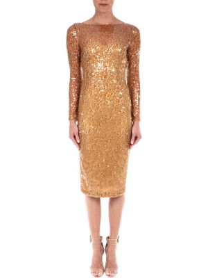 Платье с длинными рукавами и пайетками Badgley Mischka, золото
