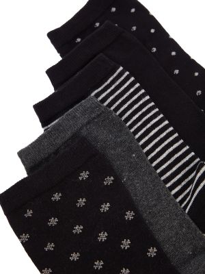 Bodkované pruhované bavlnené ponožky Trendyol čierna