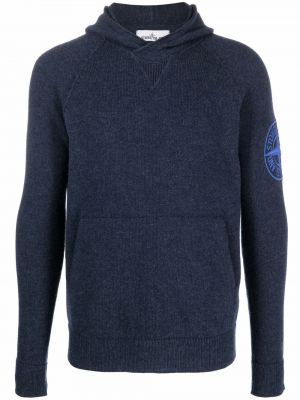 Strikket brodert hettegenser Stone Island blå