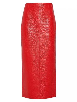 Красная кожаная юбка Prada
