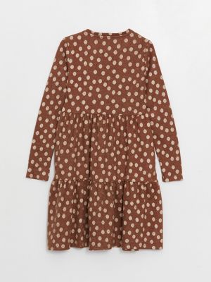 Платье в горошек с длинным рукавом с круглым вырезом Lcwaikiki Maternity коричневое