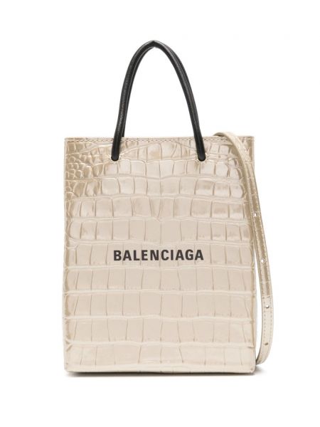 Usnjena nakupovalna torba s potiskom Balenciaga zlata