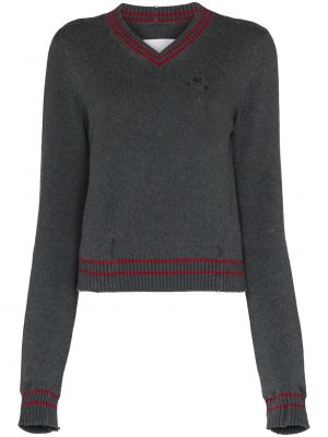 Пуловер с протрити краища на райета Maison Margiela сиво