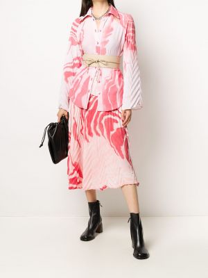Plisované sukně s potiskem s abstraktním vzorem Thebe Magugu růžové